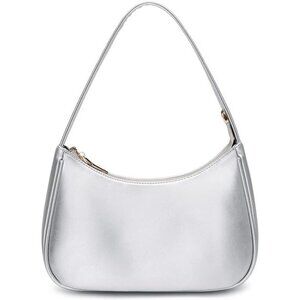 Women’s Silver Cute Hobo Tote Handbag Mini Clutch Purse with Zipper Closure